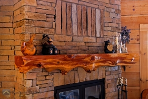 Log Home Fireplace and Cedar Mantle