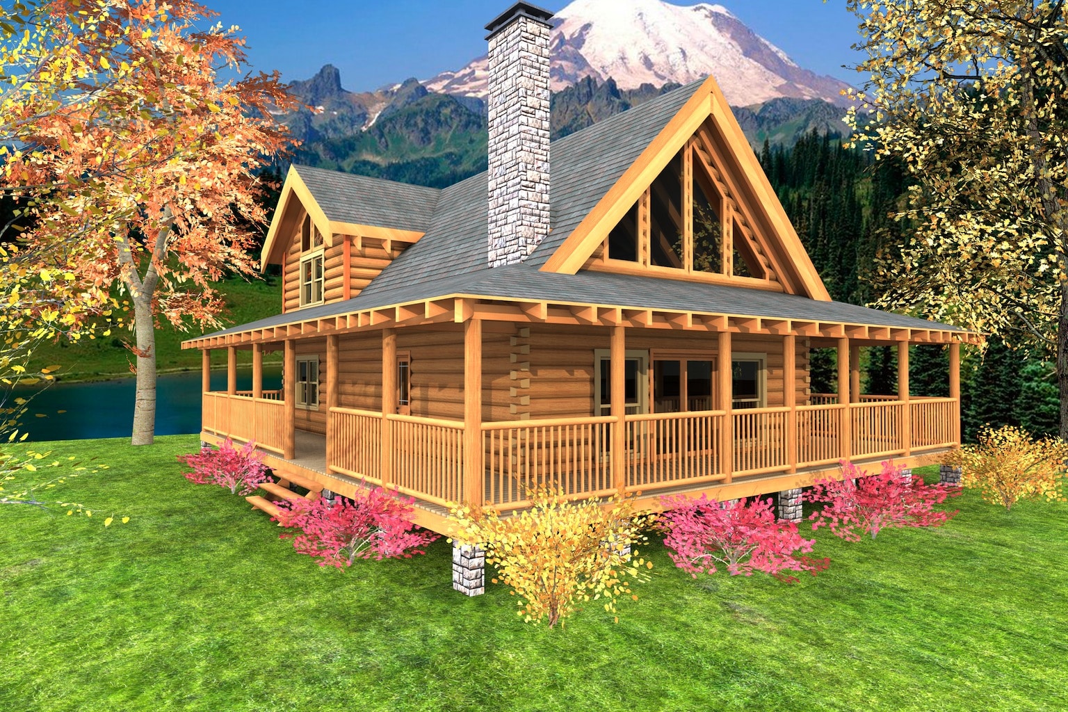 The Mountain Crest Log Home The Spring City Log Home Plan, 3 bedroom, 2 bathroom, 2 story log home plan
