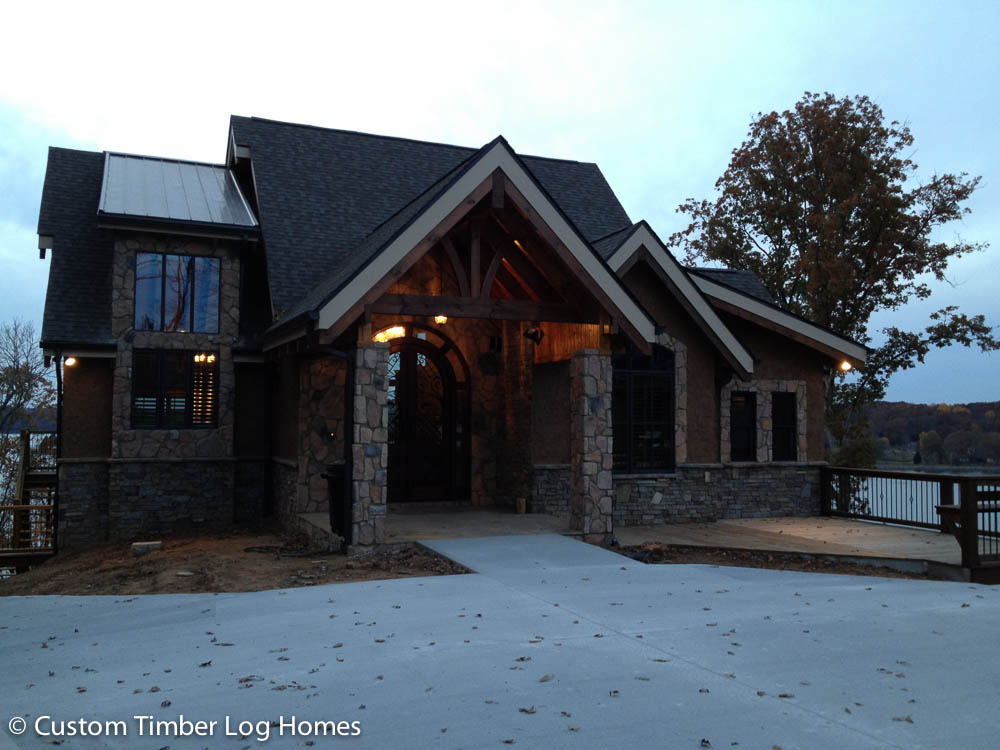 Exterior Poured Driveway Timber Frame Home