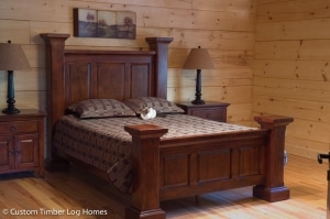 Cat on Bed in Log Home