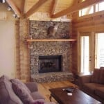Log Cabin Stacked Stone Fireplace