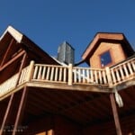 log home porch from below