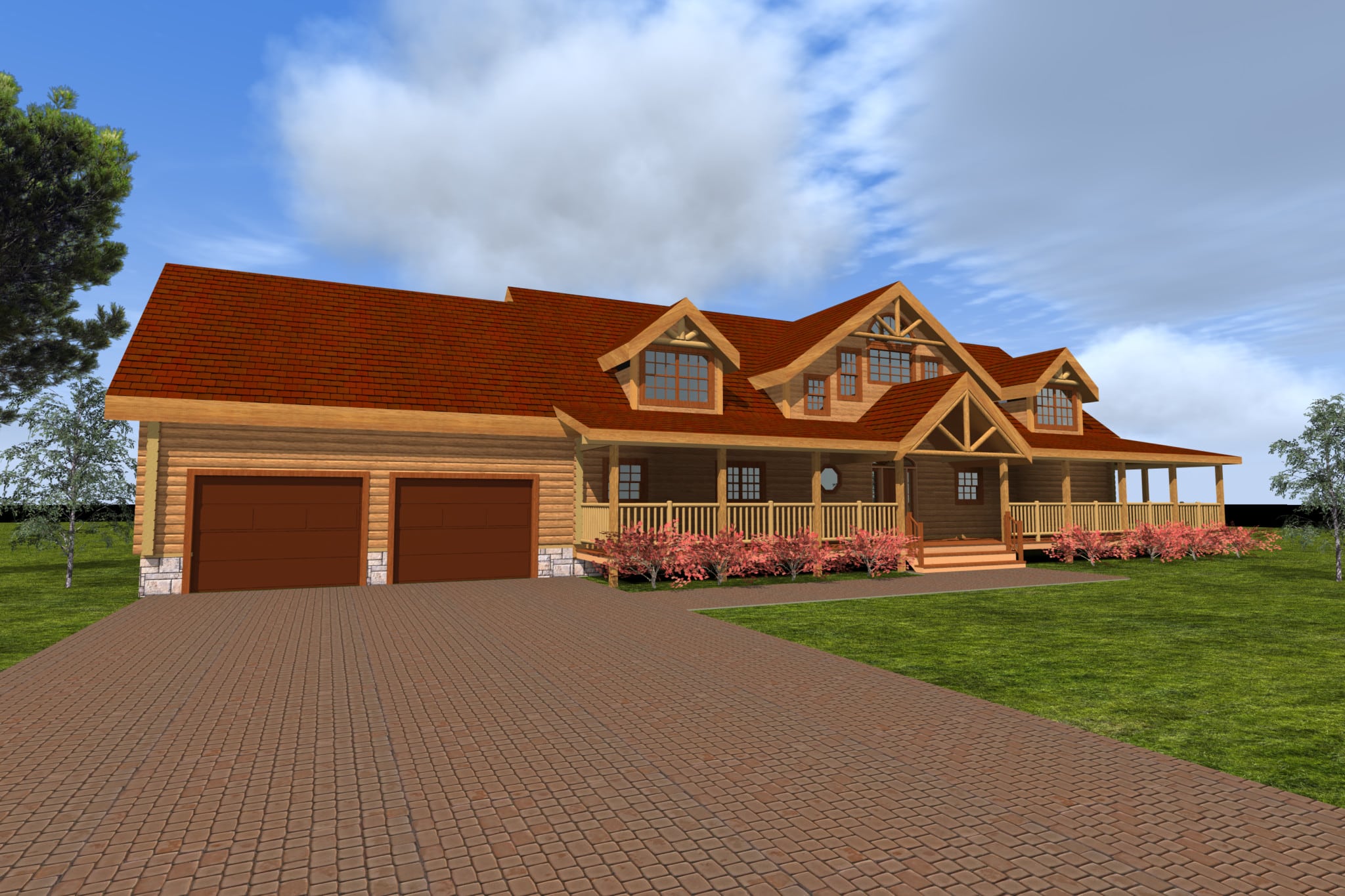 The Spring City Log Home Plan, 3 bedroom, 2 bathroom, 2 story log home plan