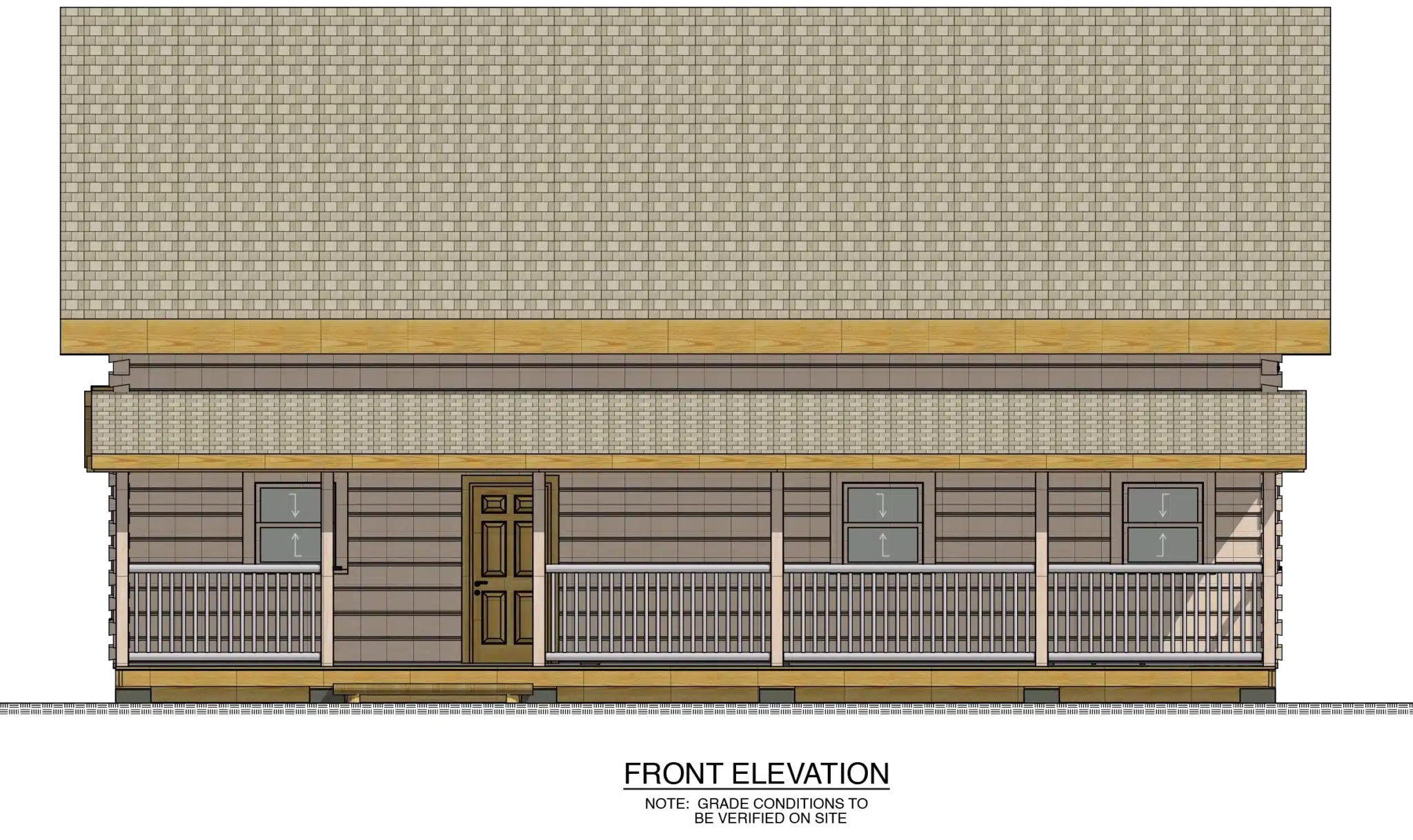 The Pioneer log home Front Elevation